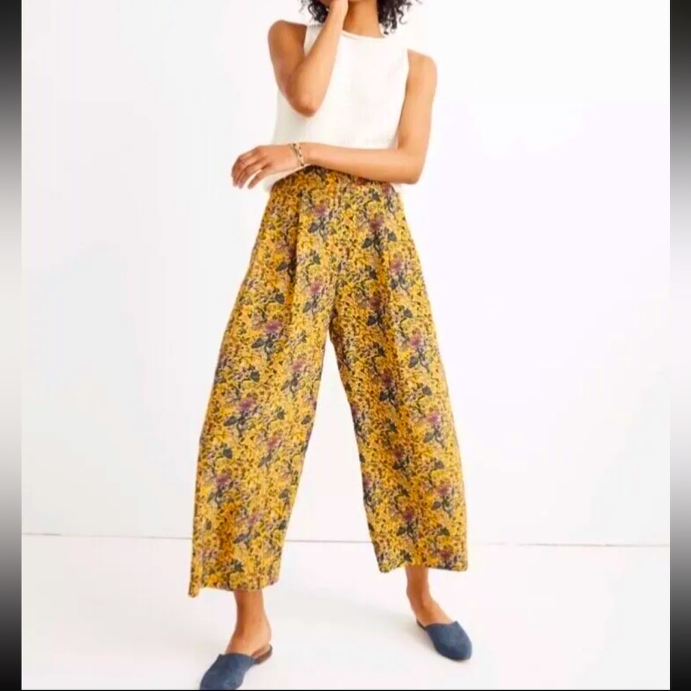 Madewell x Karen Walker Silk Floral Pattern Wide Leg Pants Trousers